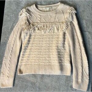 Chelsea and Violet Soft Pink Knite Fringe Wool Womens Sweater Size Medium